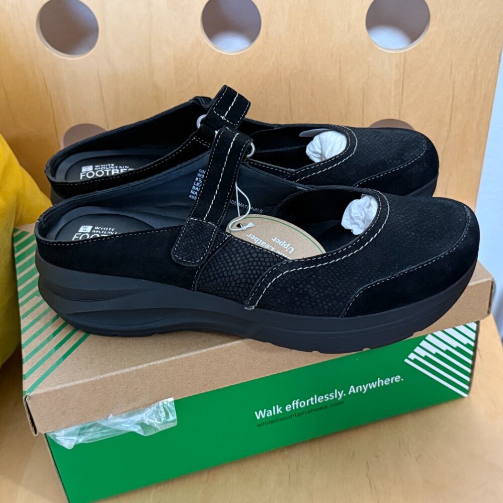 New White Mountain Women's Mary Jane Clog Slide Shoes Black Leather Size 9.5 M
